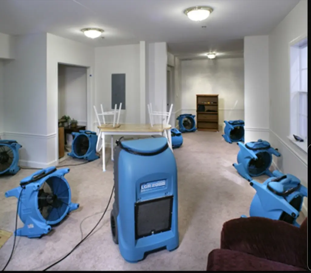 Air movers and dehumidifier setup for Water Extraction & Removal in Dalton